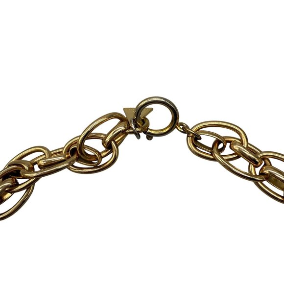 Serefina Chunky Double Chain Link Choker Necklace Gold Tone Elegant Evening Dinn - Picture 3 of 5